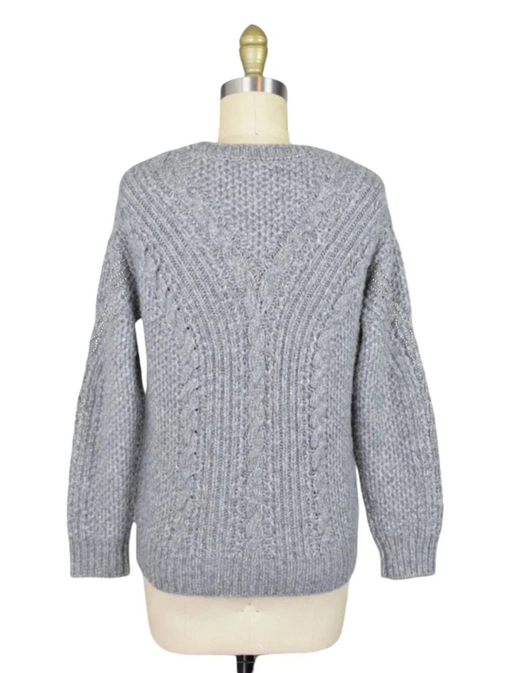 WHITE HOUSE BLACK MARKET EMBELLISHED CABLE KNIT GRAY SWEATER - Picture 7 of 9